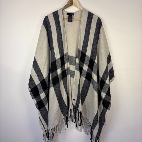 Banana Republic Black Cream Plaid Cashmere Blend Poncho - Picture 1 of 6